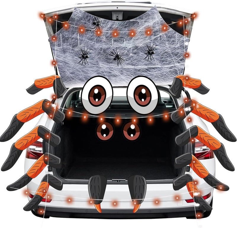 HEORIM Halloween Trunk or Treat Car Decorations Kits,Trunk Or Treat Decorations with Spider Web for SUV, Garage Door, Halloween Car Decorations Outdoor Archway Entryway Decorations - Image 1